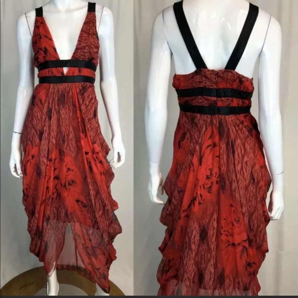 bebe Plunging V Draped Silk Dress